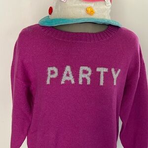LOFT Fusia Electric Pink Party Intarsia Knit Sweater‎ Bridesmaid Birthday